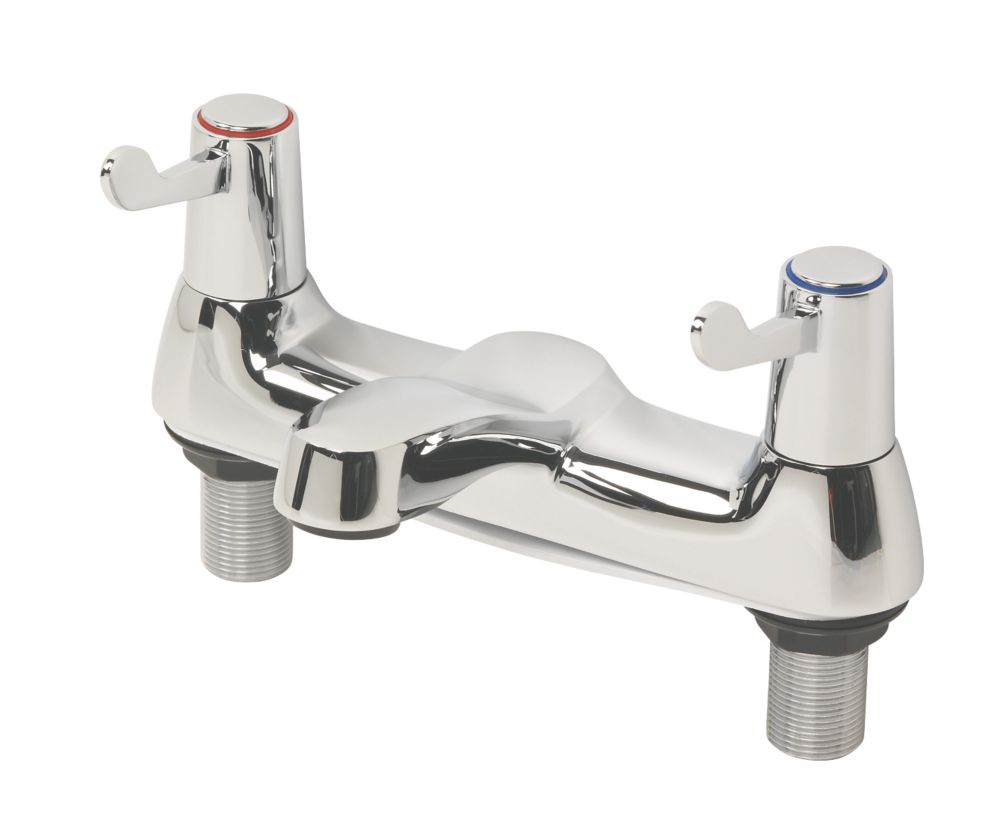 Image of Commercial 1/4 Turn Dual Lever Bath Filler Bathroom Tap Chrome 