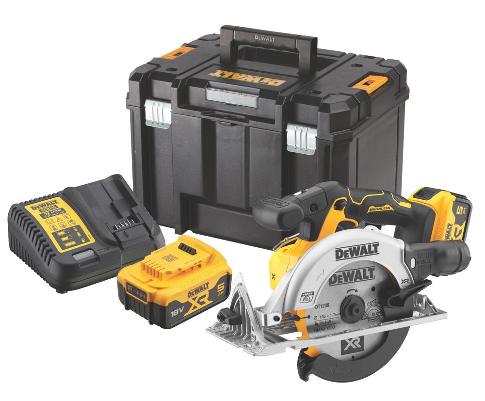 Image of DeWalt DCS565P2-GB 165mm 18V 2 x 5.0Ah Li-Ion XR Brushless Cordless Circular Saw 