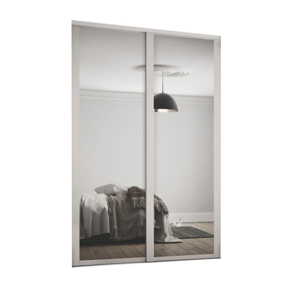 Image of Spacepro Shaker 2-Door Sliding Wardrobe Door Kit Cashmere Frame Mirror Panel 1449mm x 2260mm 