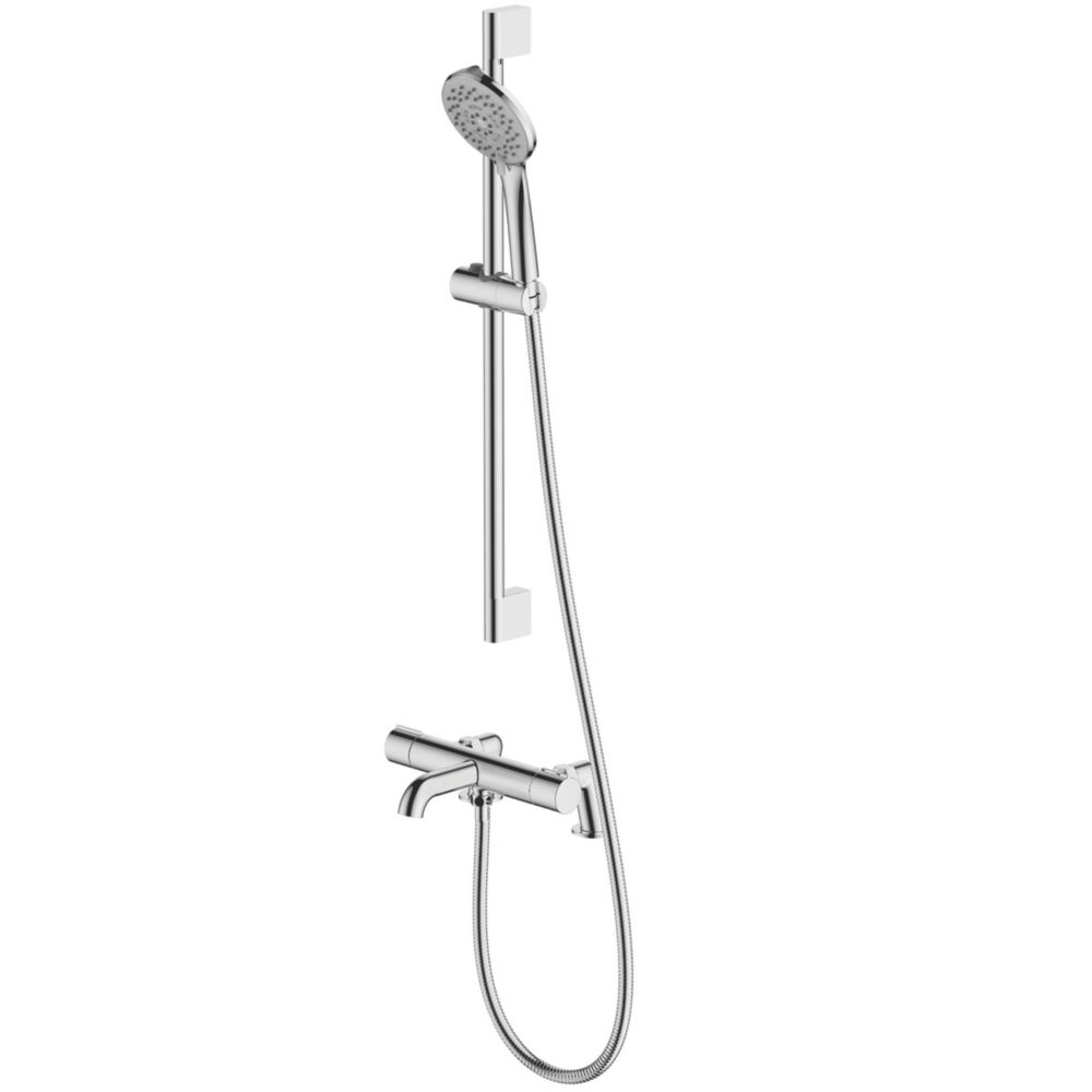 Image of Swirl Deck-Mounted Thermostatic Bath Shower Mixer Chrome Plated 