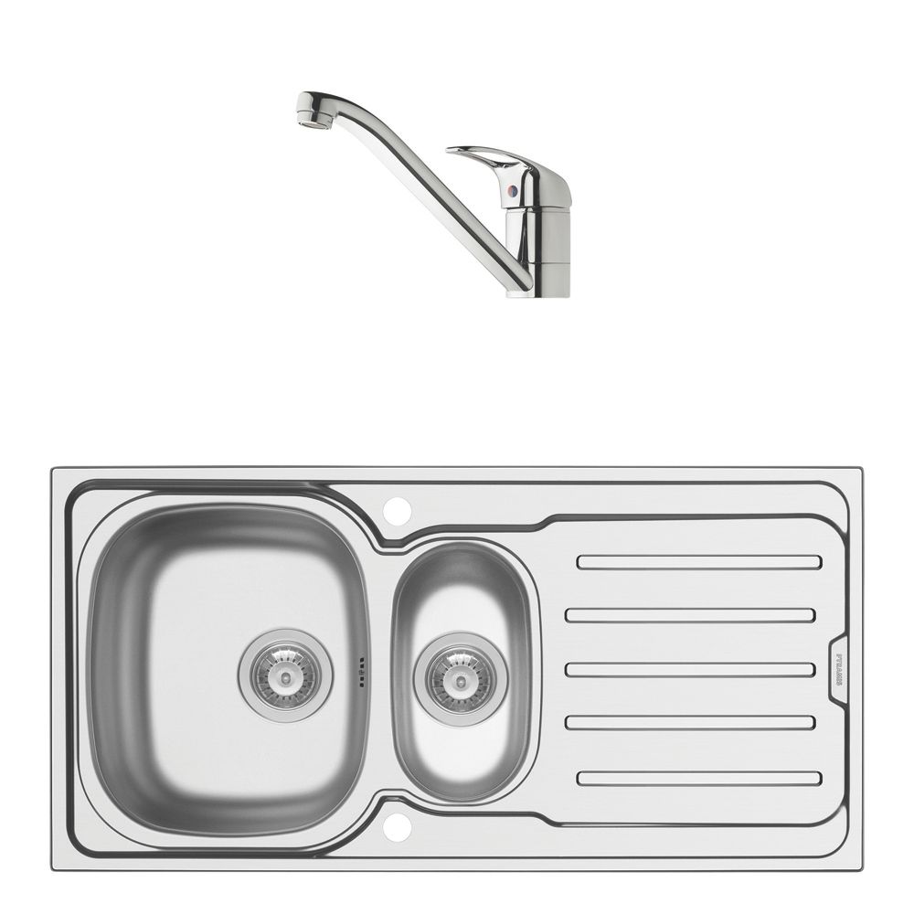 Image of Swirl 1.5 Bowl Brass Kitchen Sink & Tap Pack 1000mm x 500mm 