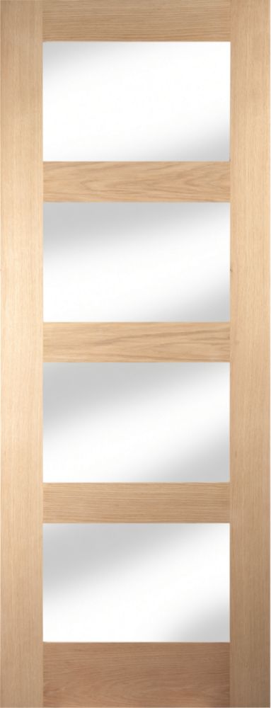 Image of Jeld-Wen 4-Clear Light Unfinished Oak Veneer Wooden Shaker Internal Door 1981mm x 610mm 