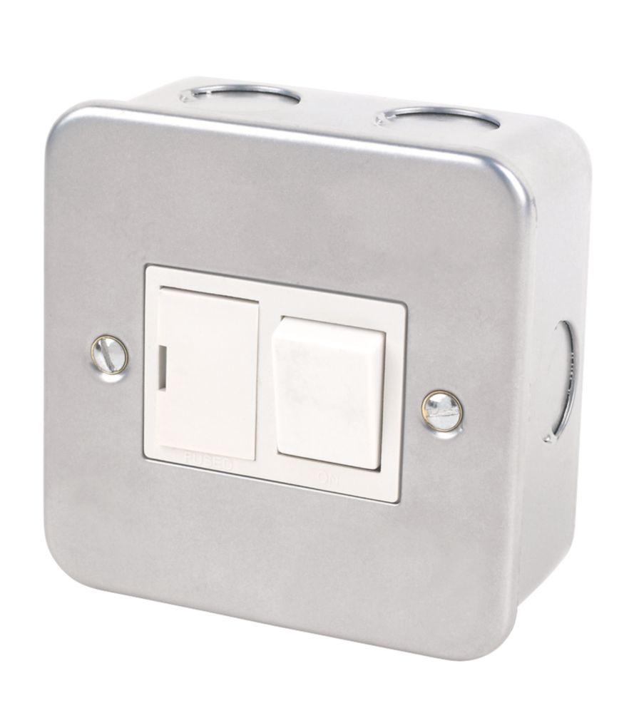 Image of 13A Switched Metal Clad Fused Spur & Flex Outlet with White Inserts 