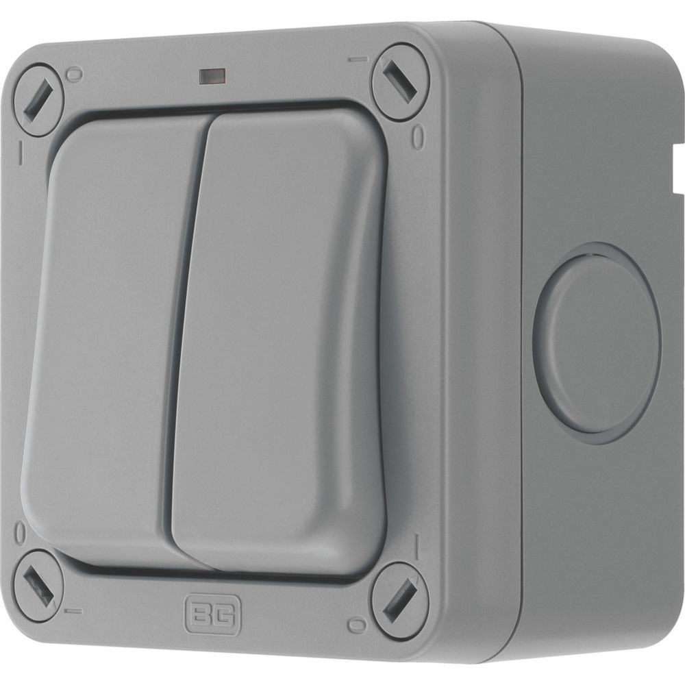 Image of British General IP66 20A 2-Gang 2-Way Weatherproof Outdoor Switch with Neon 
