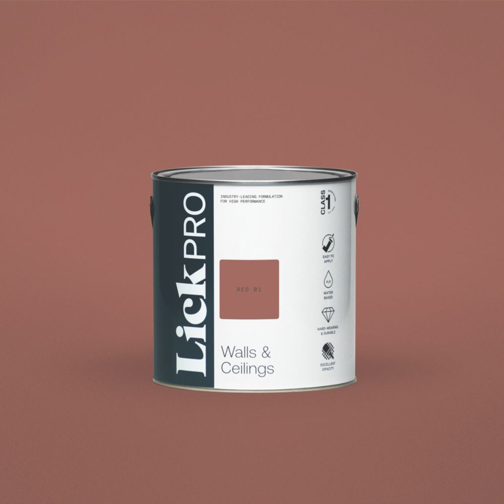 Image of LickPro Eggshell Red 01 Emulsion Paint 2.5Ltr 