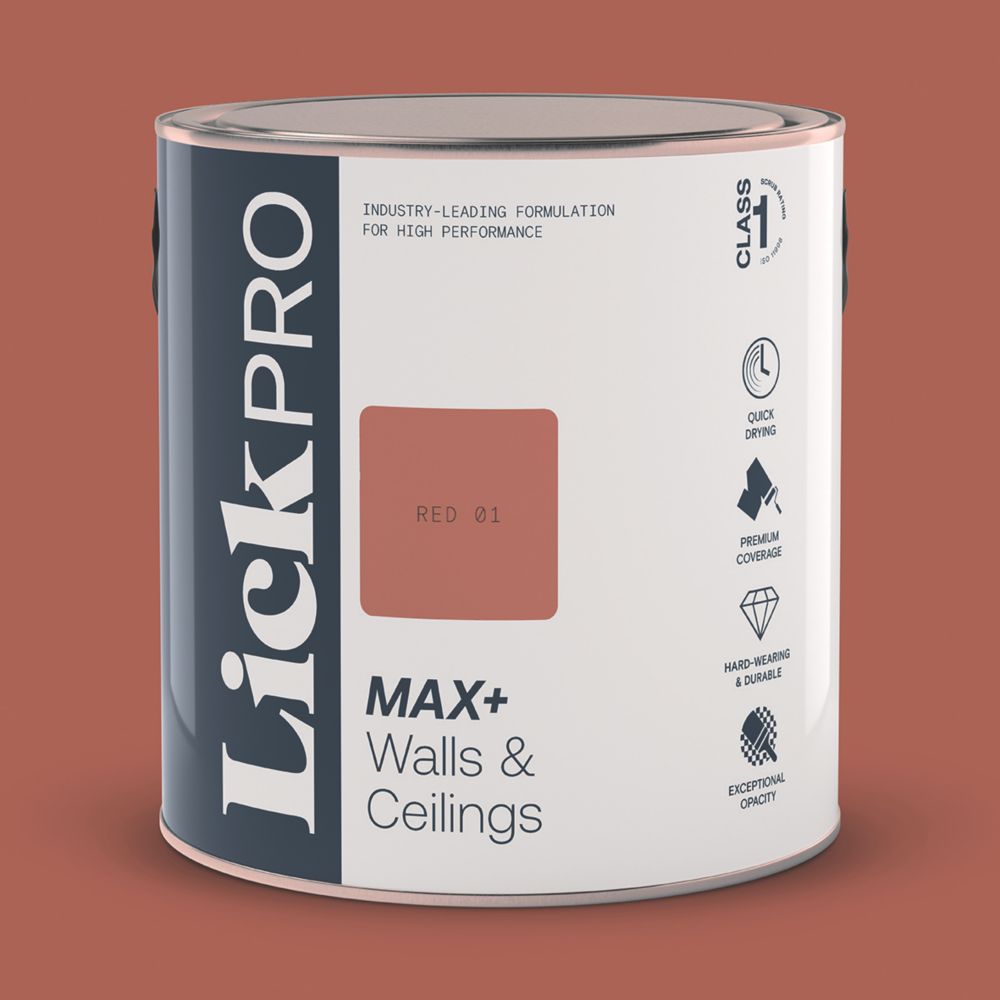Image of LickPro Eggshell Red 01 Emulsion Paint 2.5Ltr 