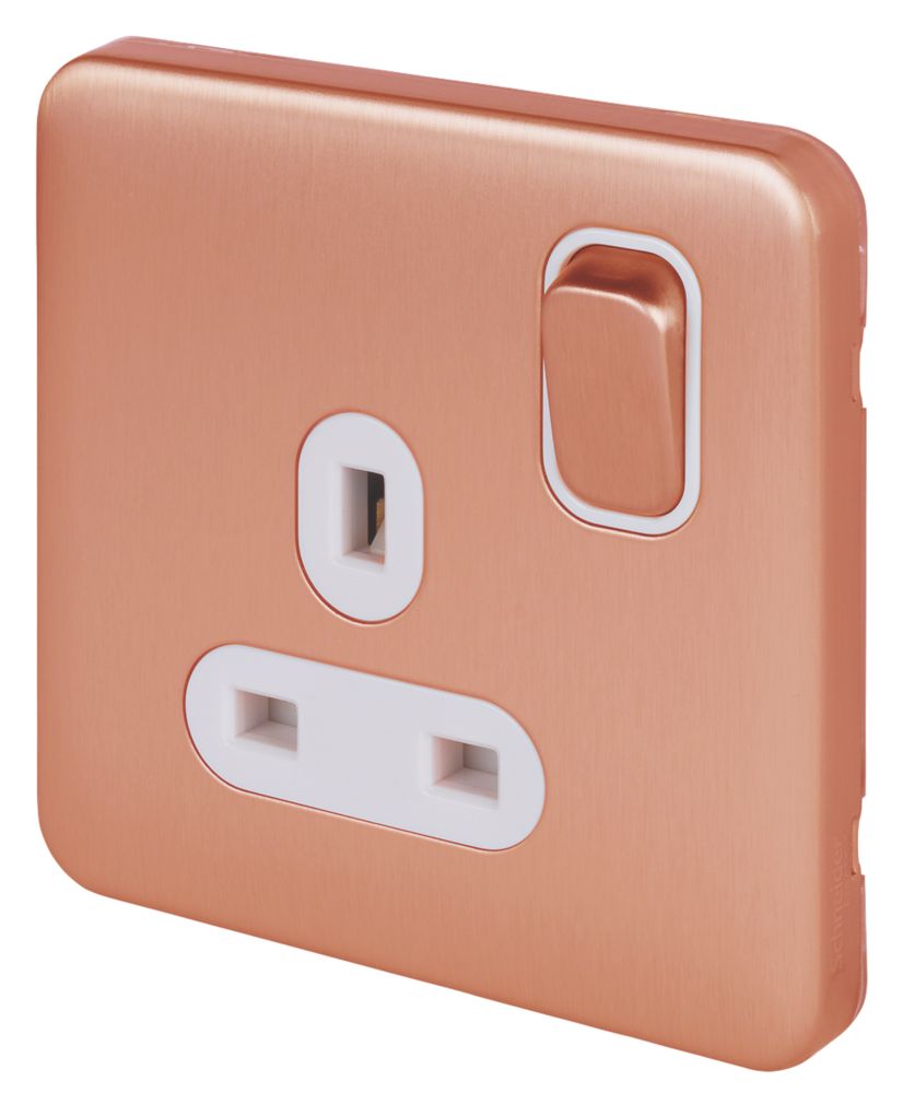 Image of Schneider Electric Lisse Deco 13A 1-Gang DP Switched Socket Copper with LED with White Inserts 