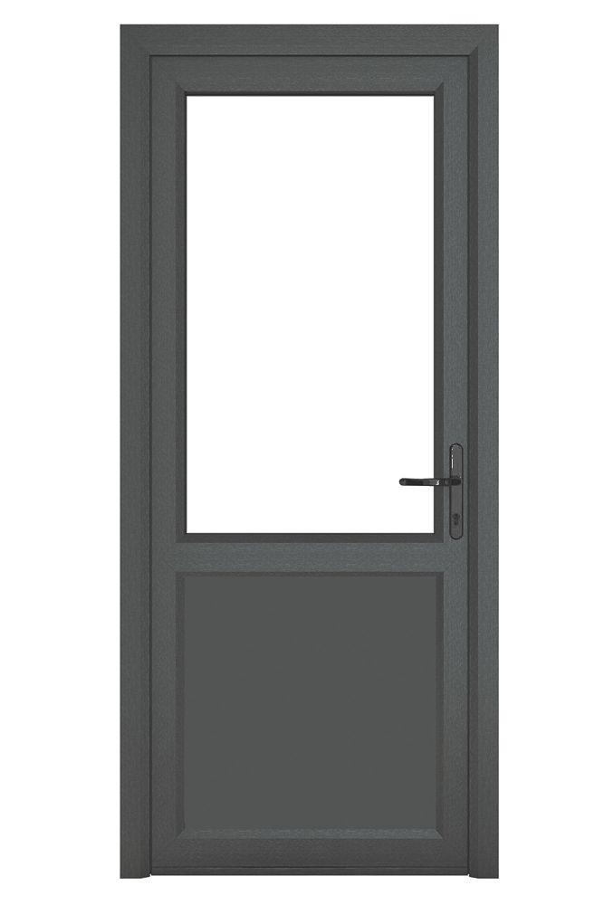 Image of Crystal 1-Panel 1-Clear Light Left-Hand Opening Anthracite Grey uPVC Back Door 2090mm x 840mm 