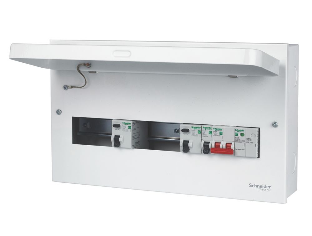 Image of Schneider Electric Easy9 Compact 18-Module 9-Way Part-Populated High Integrity Dual RCD Consumer Unit with SPD 
