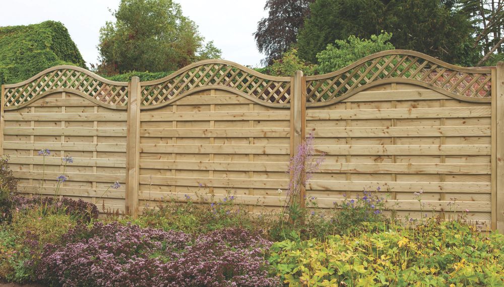 Image of Forest Prague Lattice Curved Top Fence Panels Natural Timber 6' x 6' Pack of 4 