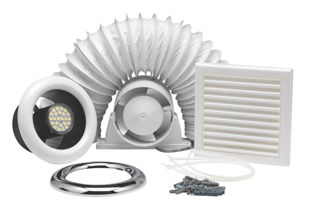 Image of Xpelair Airline ALL100 4" Axial Inline Bathroom Shower Extractor Fan Kit With LED Light White / Chrome 220-240V 