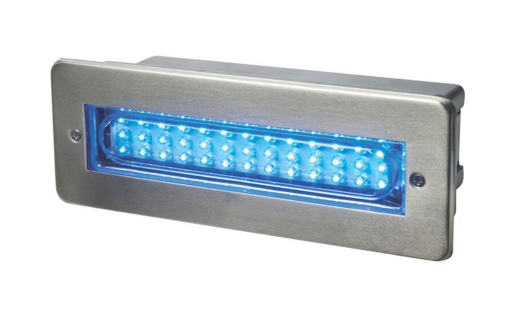 Image of Dakota Outdoor Blue LED Brick Light Brushed Stainless Steel 2W 