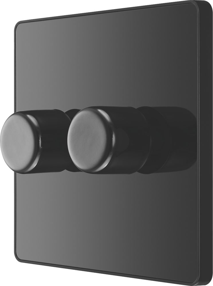 Image of British General Evolve 2-Gang 2-Way LED Trailing Edge Double Push Dimmer with Rotary Control Black with Black Inserts 