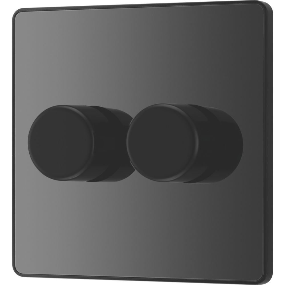 Image of British General Evolve 2-Gang 2-Way LED Trailing Edge Double Push Dimmer with Rotary Control Black with Black Inserts 