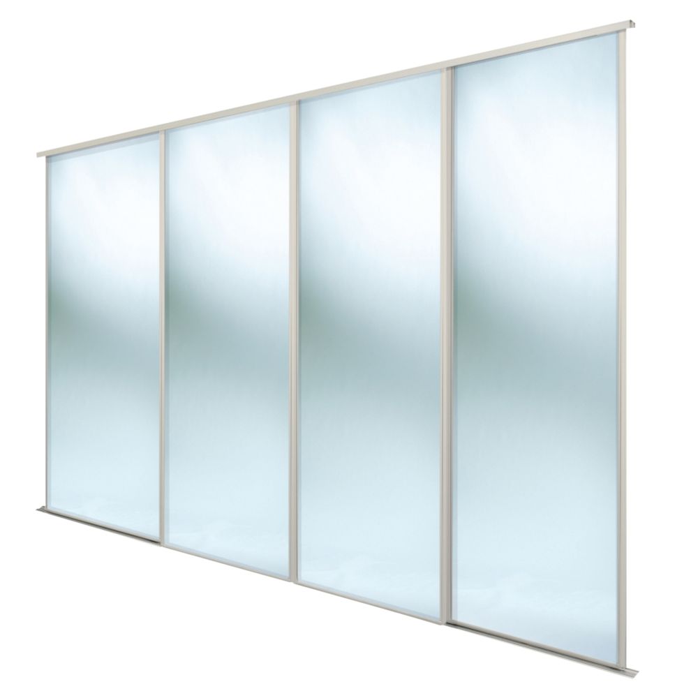 Image of Spacepro Classic 4-Door Sliding Wardrobe Door Kit Cashmere Frame Mirror Panel 2370mm x 2260mm 
