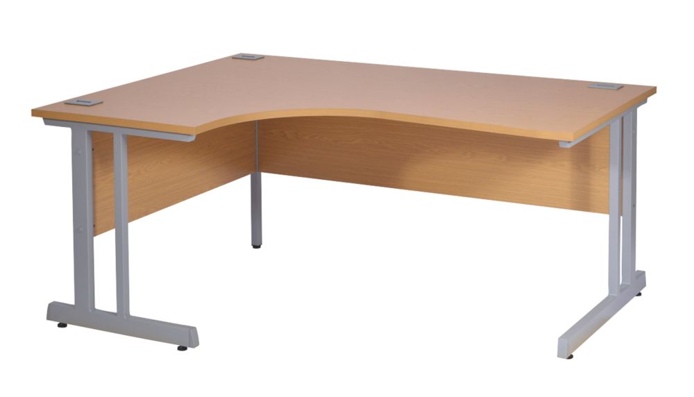 Image of Nautilus Designs Aspire Left-Hand Corner Ergonomic Desk Oak /Silver 1600mm x 730mm 