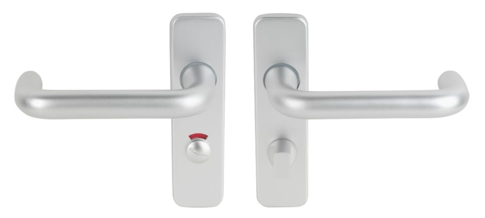 Image of Smith & Locke Excell Fire Rated WC Door Handle Set Pair Satin Aluminium 