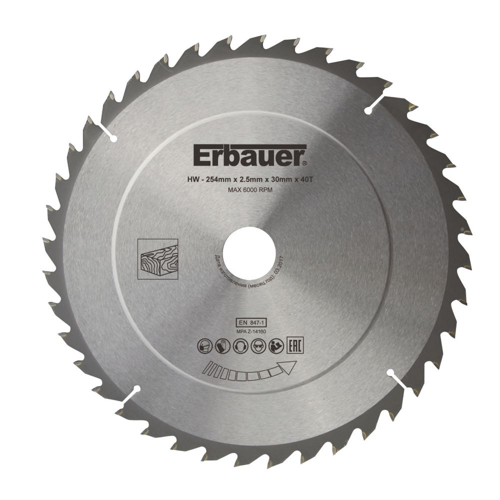 Image of Erbauer Wood TCT Saw Blade 254mm x 30mm 40T 