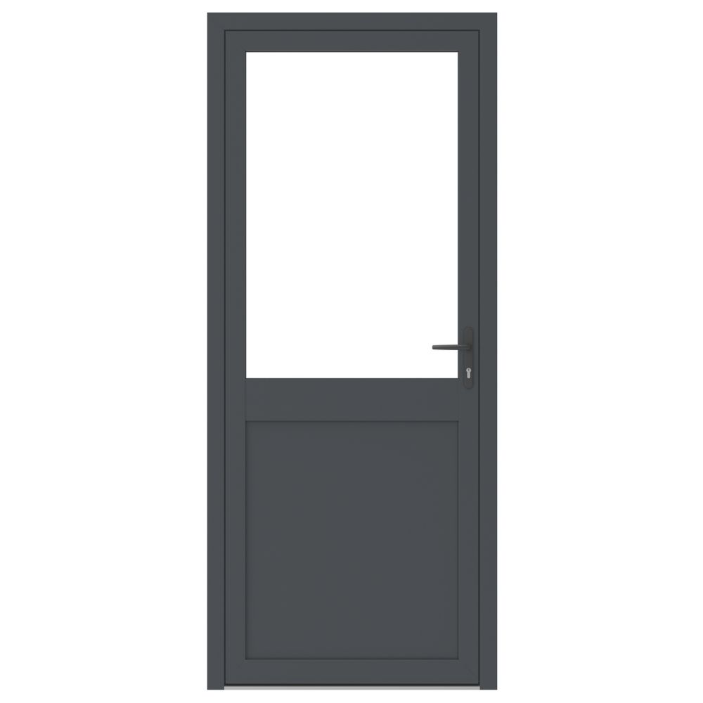 Image of Crystal 1-Panel 1 Clear-Light Left-Hand Opening Anthracite Grey Aluminium Back Door 2090mm x 920mm 