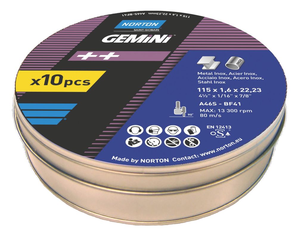 Image of Norton Stainless Steel Cutting Discs 4 1/2" 