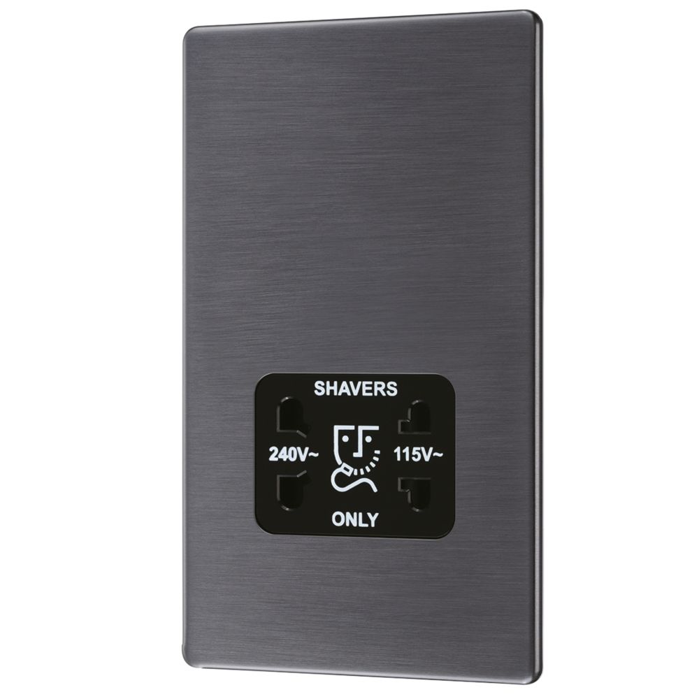 Image of LAP 2-Gang Dual Voltage Shaver Socket 115 / 230V Slate Grey with Black Inserts 