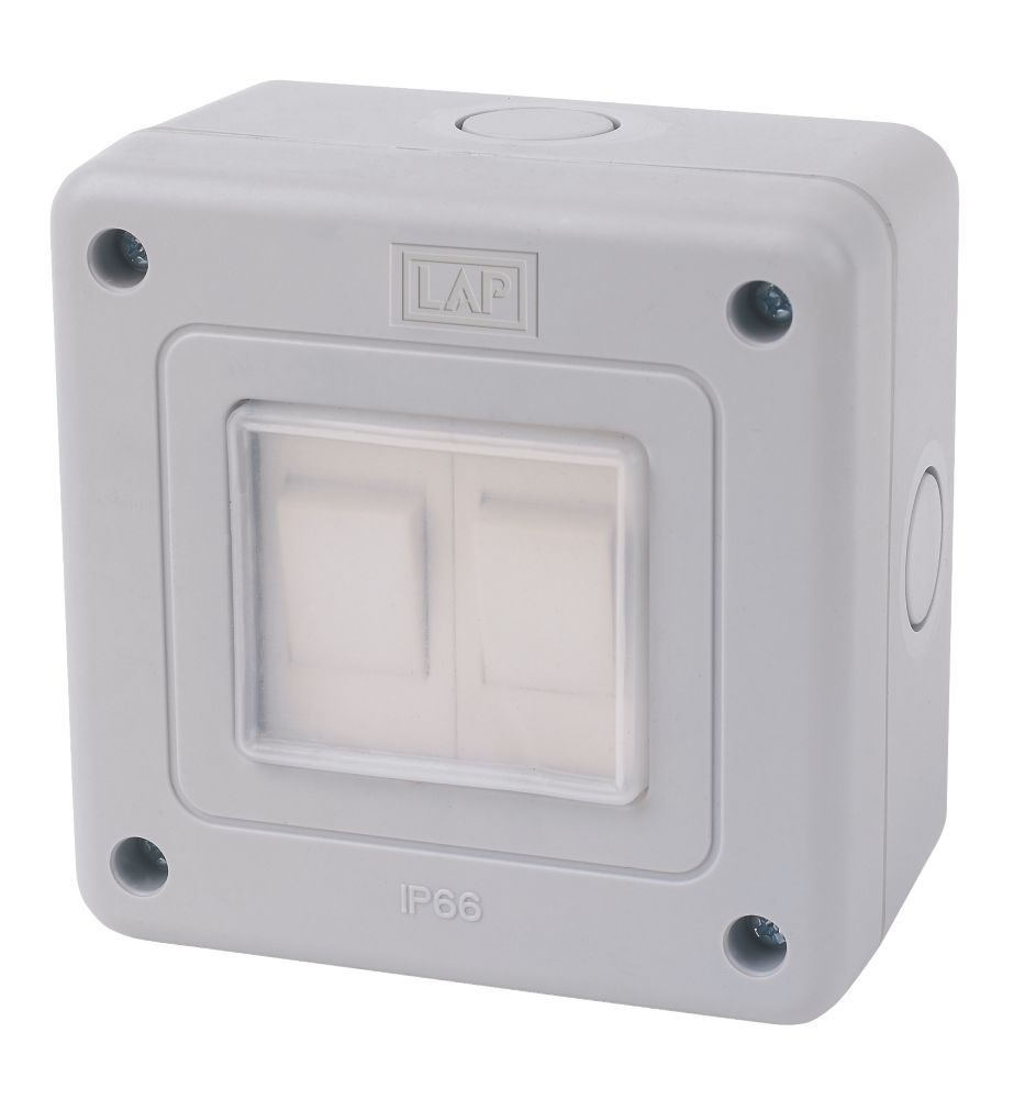 Image of LAP IP66 10AX 2-Gang 2-Way Weatherproof Outdoor Switch 
