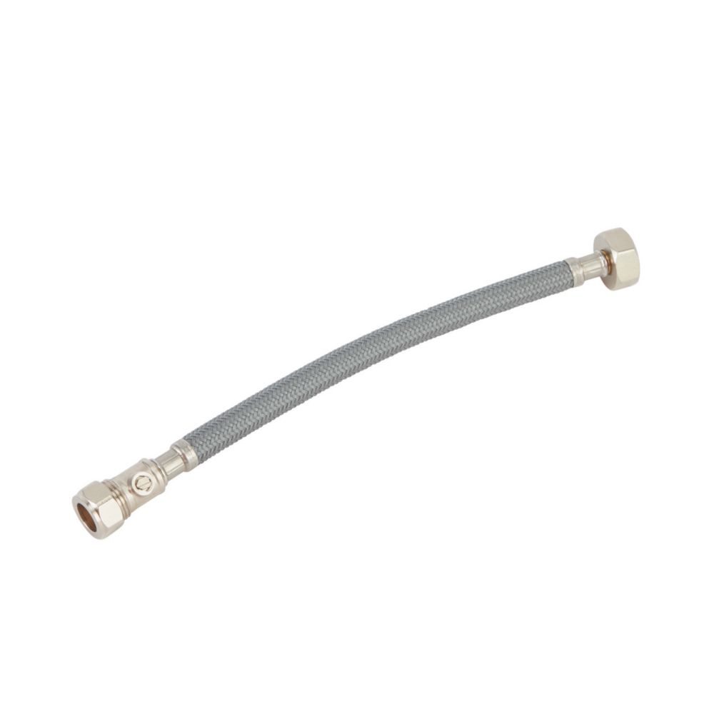 Image of Flomasta Straight Flexible Compression Hose with Isolating Valve 15mm x 3/4" x 300mm 