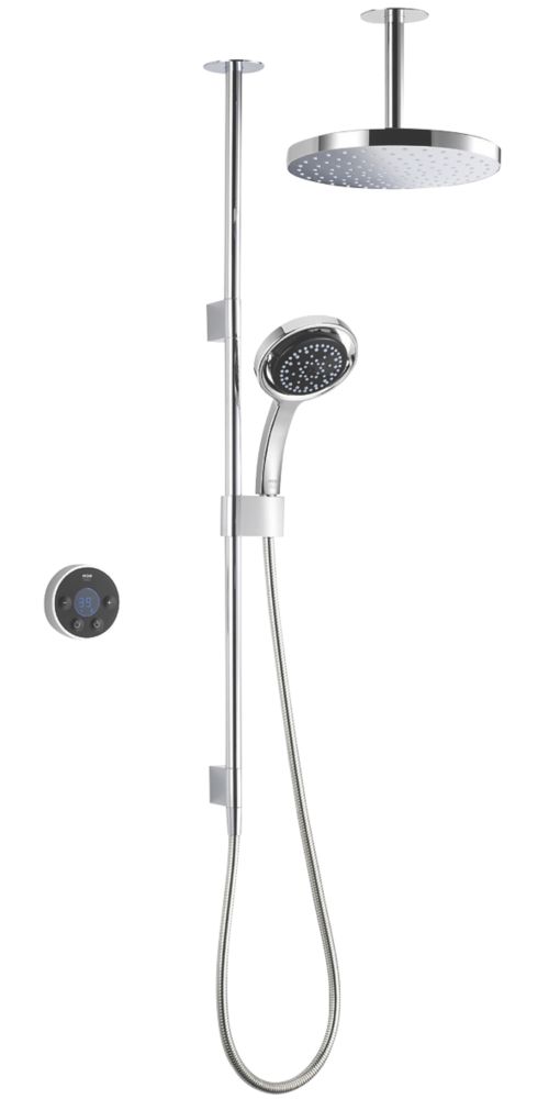 Image of Mira Platinum Dual Gravity-Pumped Ceiling-Fed Dual Outlet Black / Chrome Thermostatic Wireless Digital Mixer Shower 