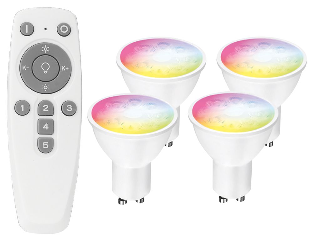 Image of Aurora Aone GU10 RGB & White LED Bluetooth Light Bulbs with Remote 5W 300lm 5 Piece Set 
