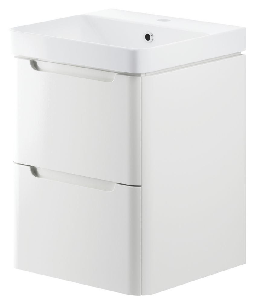 Image of Wall-Hung Vanity Unit & Basin Gloss White 500mm x 460mm x 662mm 