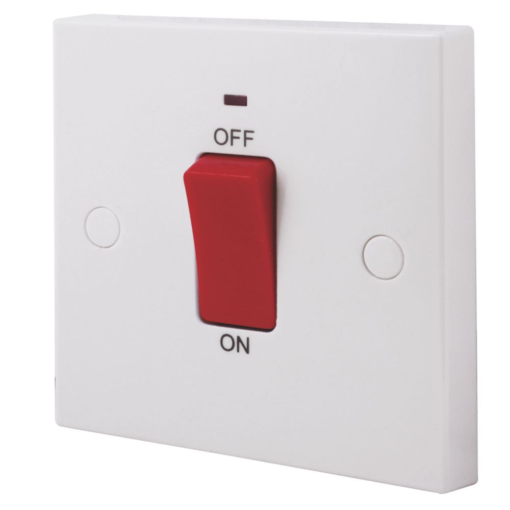Image of British General 900 Series 45A 1-Gang DP Cooker Switch White with Neon 