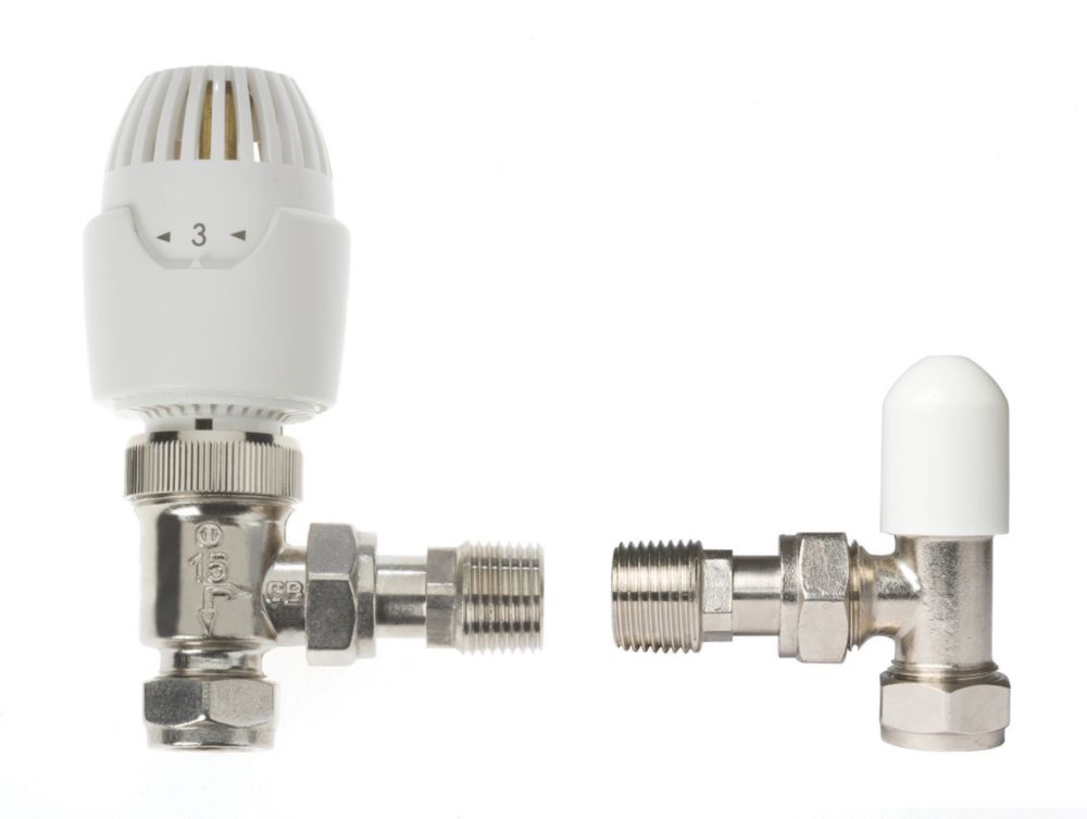 Image of Drayton RT212 White Angled Thermostatic TRV & Lockshield 15mm x 1/2" 