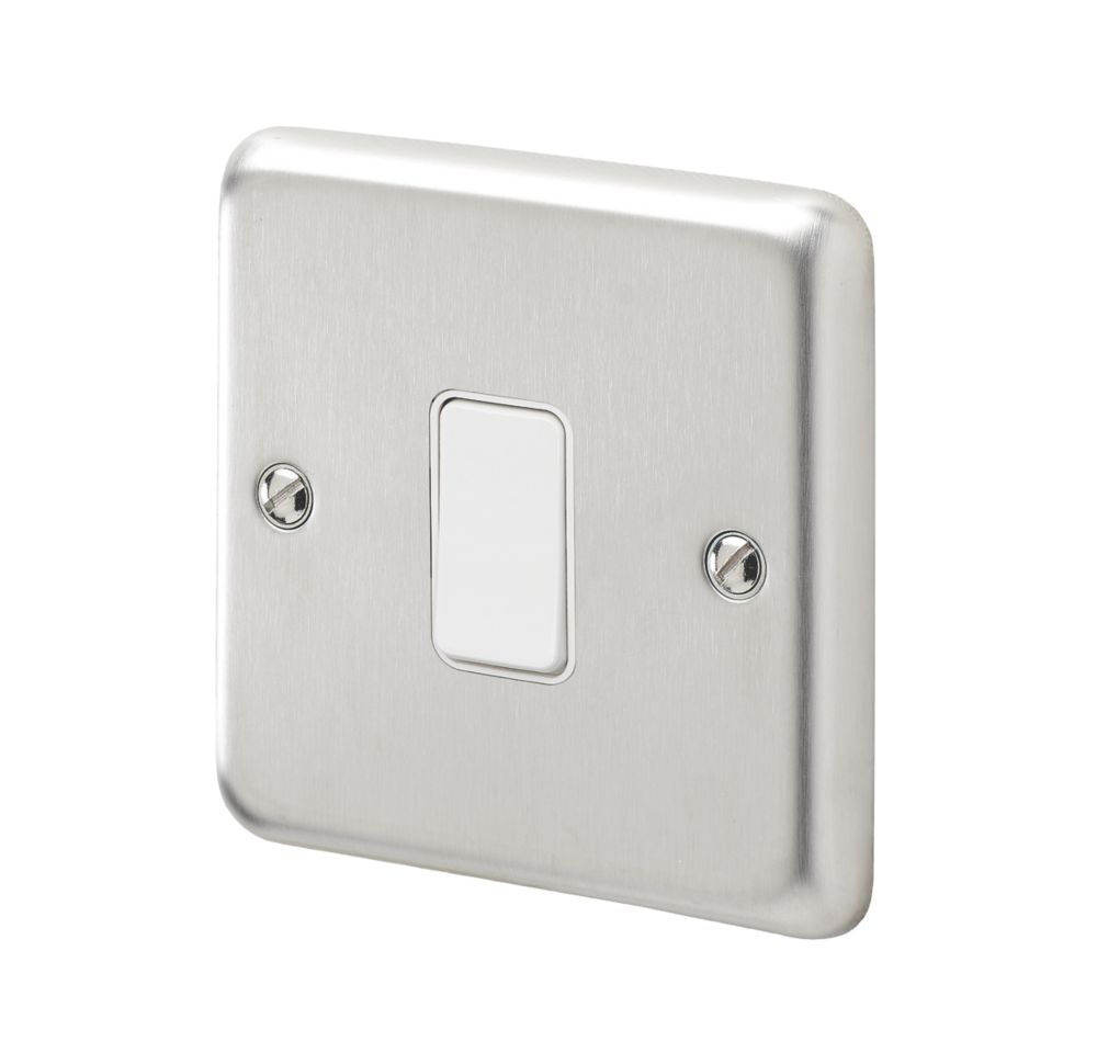 Image of MK Contoura 10A 1-Gang Intermediate Switch Brushed Stainless Steel with White Inserts 