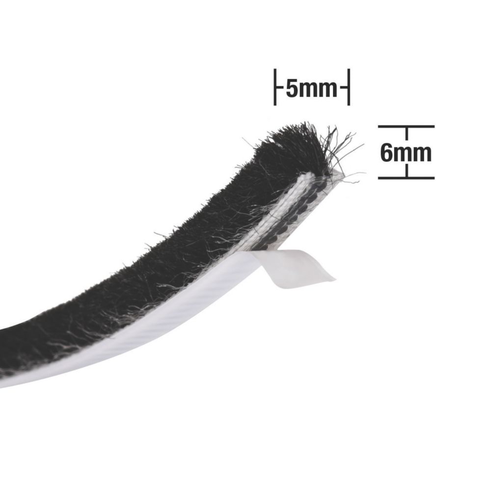 Image of Stormguard Self-Adhesive Brush Pile Weatherstrip Black 5m 3 Pack 