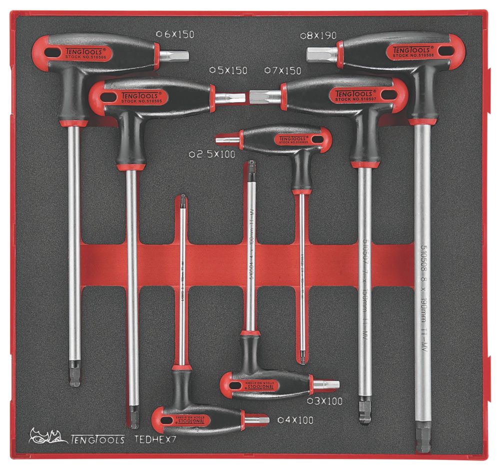Image of Teng Tools TEDHEX7 Metric Metric T-Handle Hex Key Set 7 Pieces 