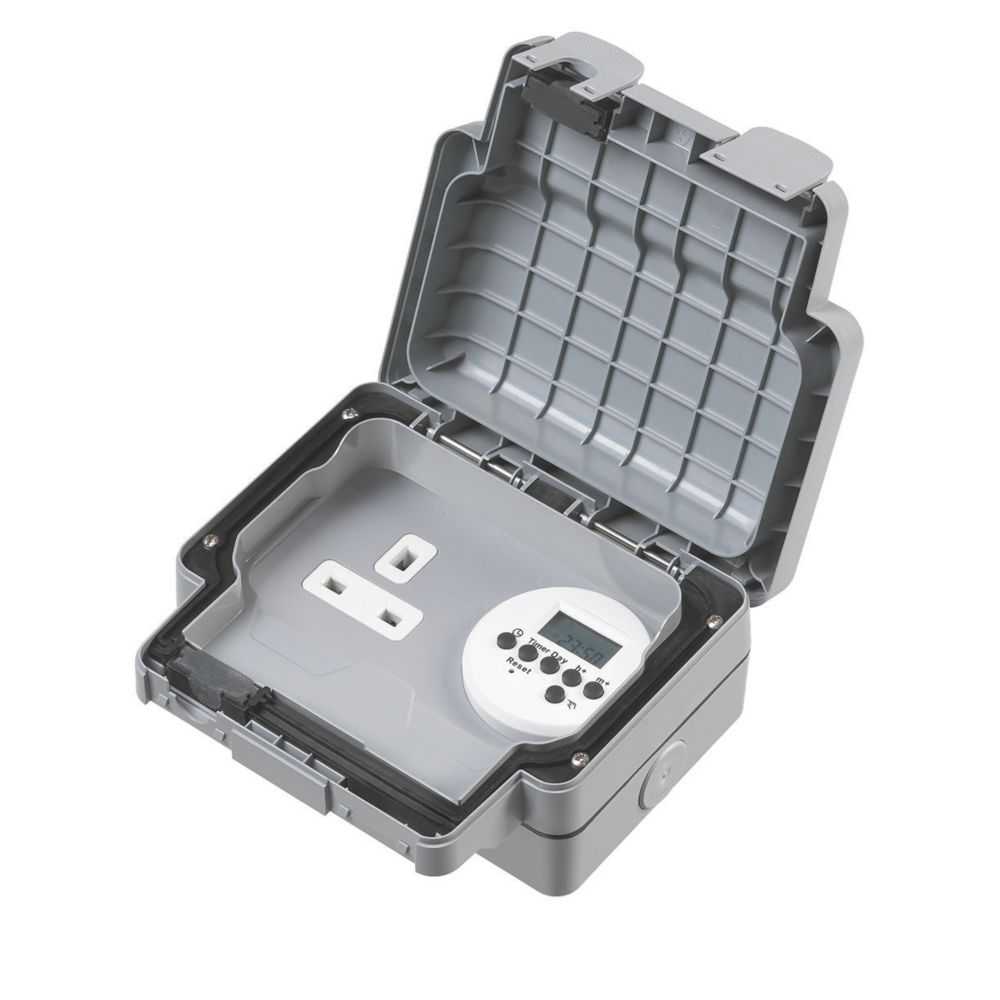 Image of MK IP66 13A 1-Gang Weatherproof Outdoor Unswitched Digital Timer Socket 