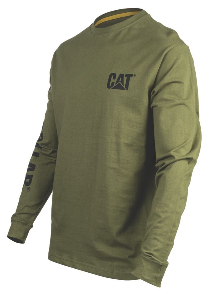 Image of CAT Trademark Banner Long Sleeve T-Shirt Chive Medium 38-40" Chest 