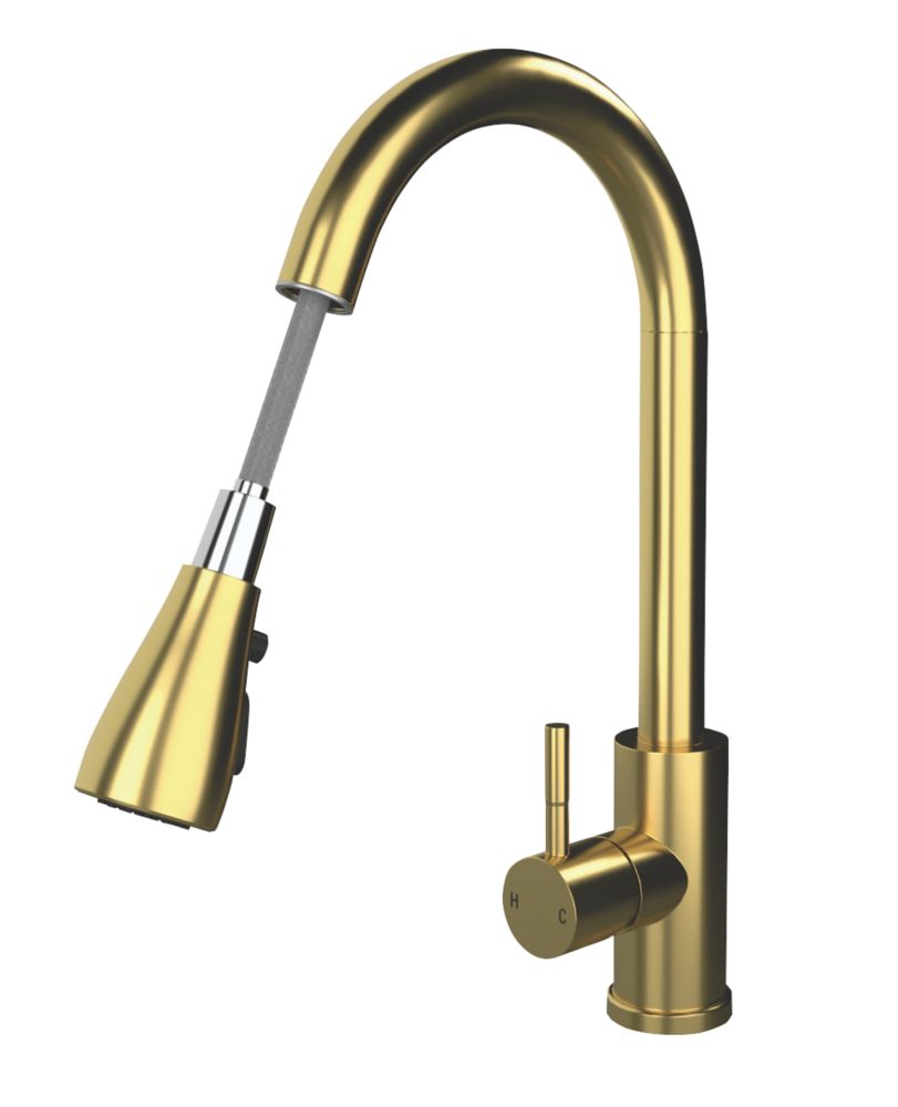 Image of ETAL Bucks Pull-Out Spray Mixer Tap Brushed Brass 