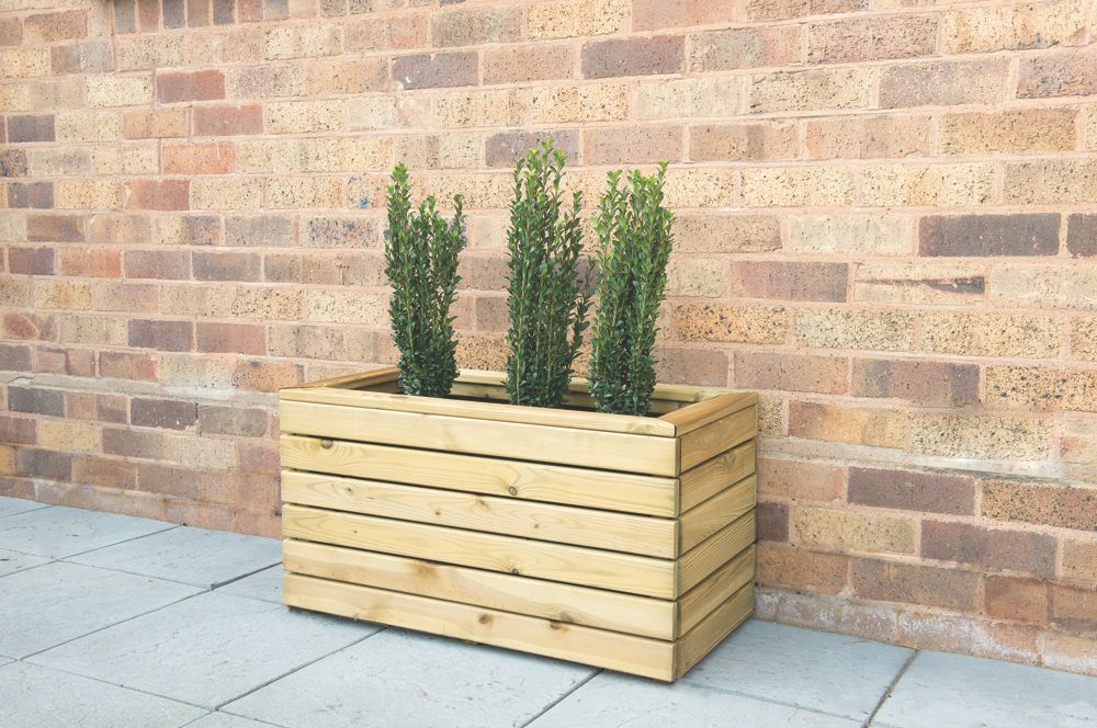 Image of Forest Rectangular Double Linear Planter Natural Wood 800mm x 400mm x 440mm 