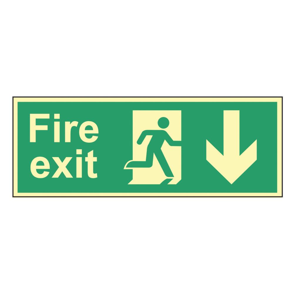 Image of Photoluminescent "Fire Exit Man Down Arrow" Sign 150mm x 450mm 