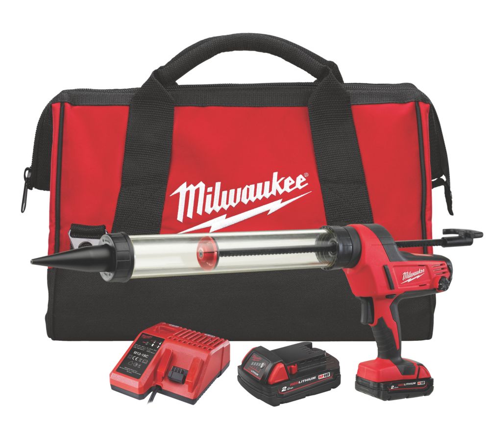 Image of Milwaukee C18 PCG/600T-201B 18V 1 x 2.0Ah Li-Ion RedLithium Cordless Sub-Compact Transparent Tube Caulking Gun 