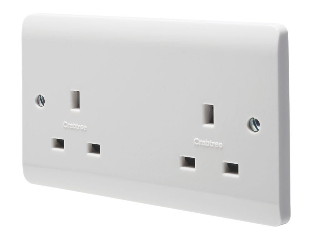 Image of Crabtree Instinct 13A 2-Gang Unswitched Socket White 