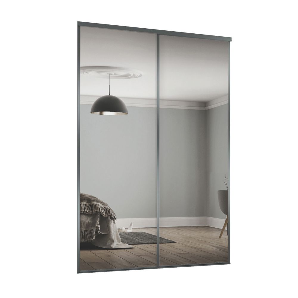 Image of Spacepro Classic 2-Door Sliding Wardrobe Door Kit Graphite Frame Mirror Panel 1793mm x 2260mm 