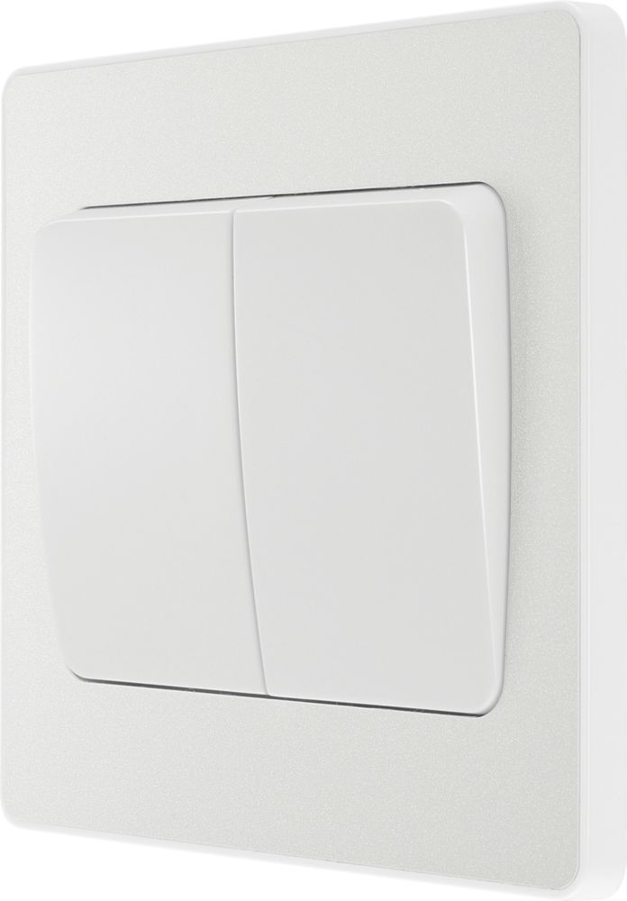 Image of British General Evolve 20 A 16AX 2-Gang 2-Way Wide Rocker Light Switch Pearlescent White with White Inserts 