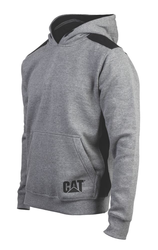 Image of CAT Logo Panel Hooded Sweatshirt Dark Heather Grey XX Large 50-53" Chest 
