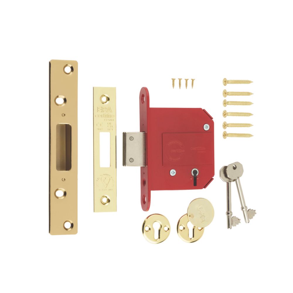 Image of ERA Fire Rated Brass Effect BS 5-Lever Mortice Deadlock 76mm Case - 56mm Backset 