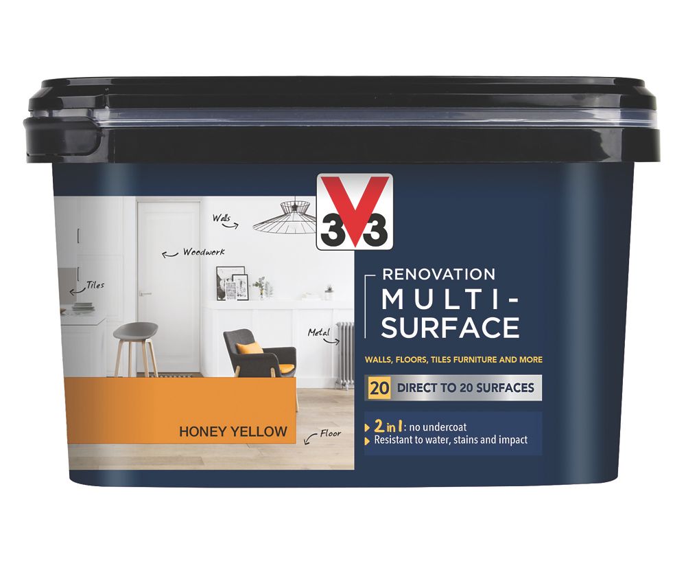 Image of V33 Satin Honey Yellow Acrylic Renovation Multi-Surface Paint 2Ltr 