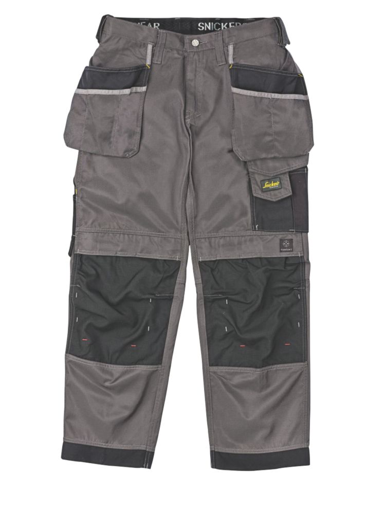 Image of Snickers DuraTwill 3212 Holster Pocket Trousers Grey / Black 38" W 32" L 