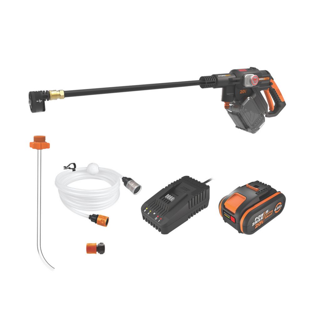 Image of Worx WG633E Nitro BL Hydroshot 56bar 20V 1 x 4.0Ah Lithium PowerShare Brushless Cordless High Flow Portable Power Cleaner 