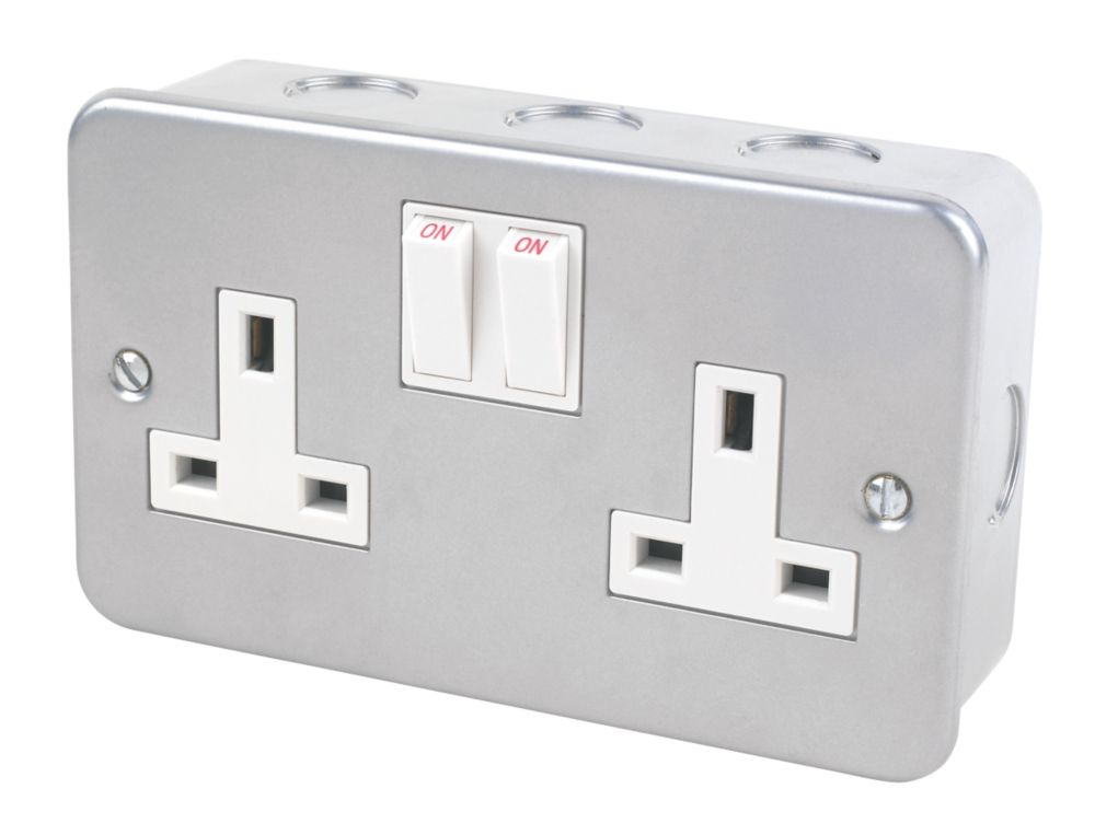 Image of 13A 2-Gang SP Switched Metal Clad Socket with White Inserts 